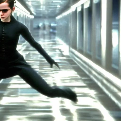 Image similar to Movie still of Emma Watson in Matrix, establishing shot