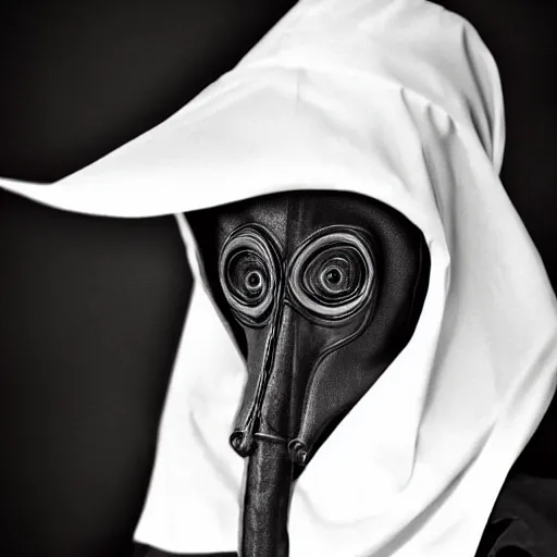 Image similar to teenage plague doctor prom photo. extremely lush lifelike detail. award - winning digital art by ansel adams, roger deakins, steichen. surreal scientific photoillustration, masterpiece, artstation, shutterstock polycount contest winner, biomorphic. child larva plague doctor