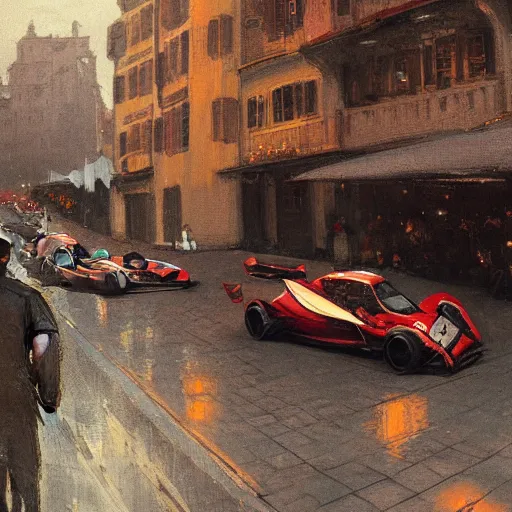 Image similar to a beautiful picture of a car race in the streets of monaco by greg rutkowski and theophile - alexandre steinlen trending on artstation