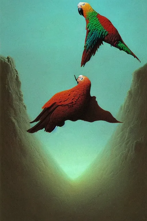 Image similar to painting of cross between rhino & parrot, intercrossed animal, by zdzislaw beksinski, by tiffany bozic, gradient background, concept art, beautiful composition, digital painting,
