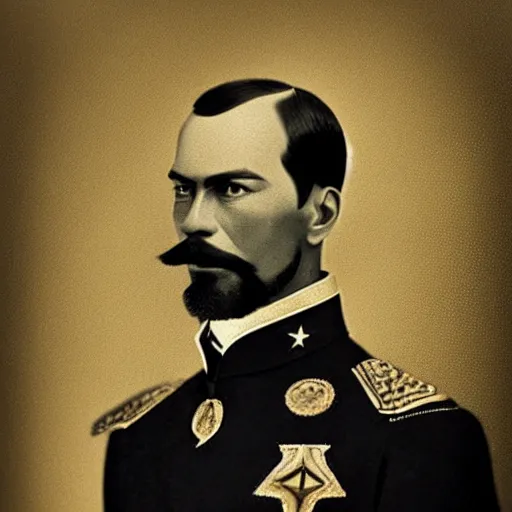 Image similar to tsar nicholas ii as iron man, historical photograph, highly detailed, full length portrait, photorealistic face, hd