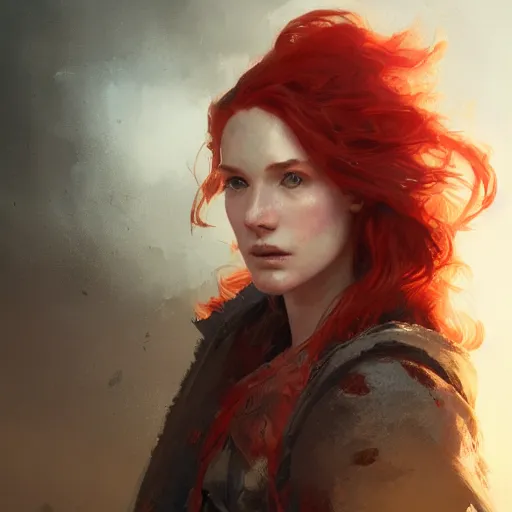 Prompt: portrait of a stunning young irish woman with red hair wearing tattered brown robes, HD, D&D 4k, 8k, incredibly detailed, intricate, masterpiece, digital illustration by greg rutkowski, trending on artstation, character design, concept art