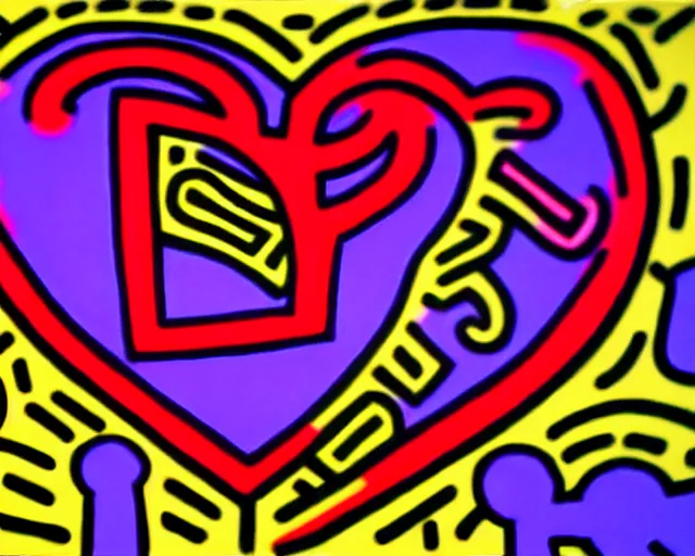 Image similar to graffiti, heart made with circles and lines, vivid colors, highly detailed, simple, no jagged lines, smooth, artstation, artwork by keith haring
