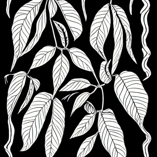 Prompt: coffee plant, hand drawn, engraved vector, by alexanderpokusay