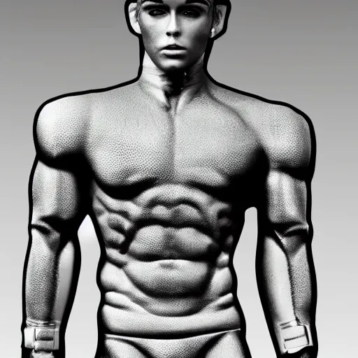 Prompt: muscular buff life sized ken doll also as a male android