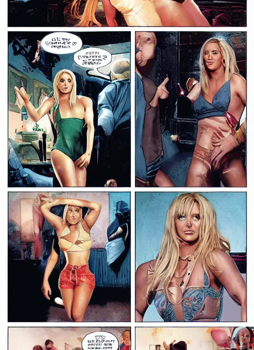Image similar to a whole body portrait of Britney Spears in Baby One More Time video but in Hogwarts dinning room, surrounded by magic lightnings overlays, as illustrated in a graphic novel by frank miller, D&D style, sharp focus, by Greg Rutkowski and Dan Mumford.