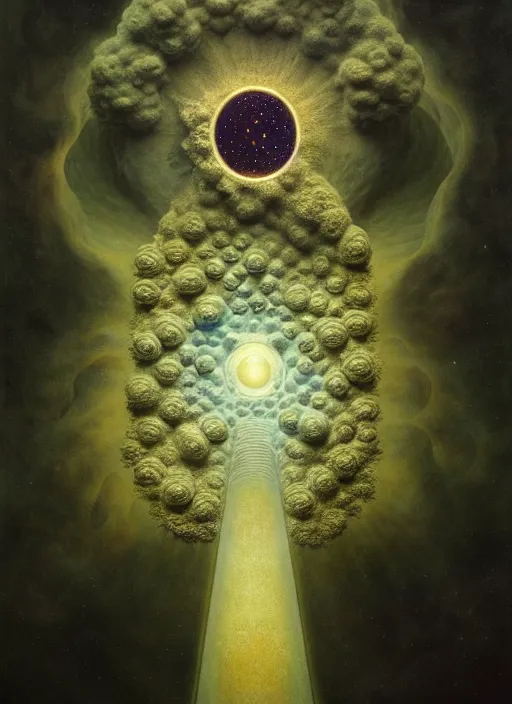 Prompt: antediluvian occult cosmology, panspermia, by daniel arsham and robert hooke and ernst haeckel and agostino arrivabene and joaquin sorolla and paolo gioli, rule of thirds, vivid colours, negative space, atmospheric, digital painting, artstation, concept art, smooth, sharp focus