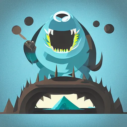 Prompt: kaiju fighting a one eyed ogre modern flat design style illustration with line elements