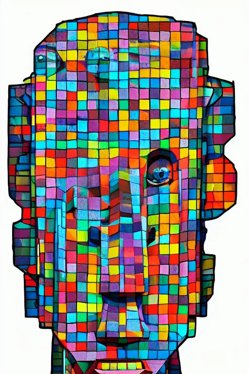 Image similar to cubist moai statue cutout digital illustration cartoon colorful beeple