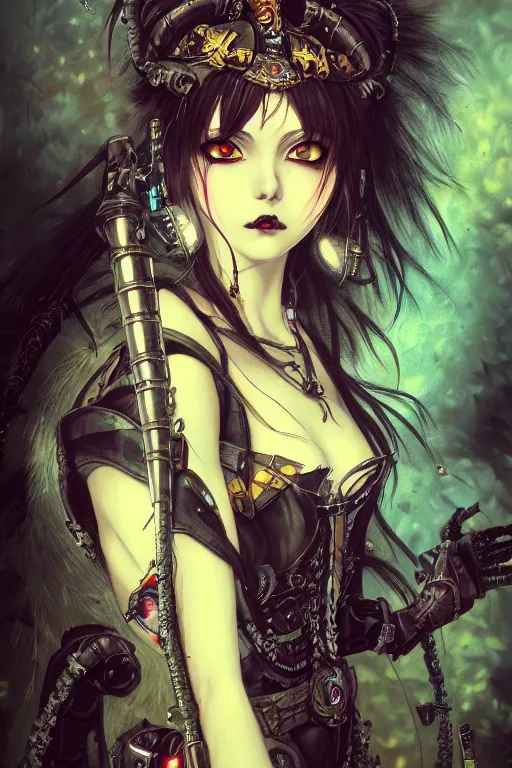 Image similar to portrait of beautiful young gothic anime maiden, cyberpunk, Warhammer, highly detailed, artstation, illustration, art by Gustav Klimt