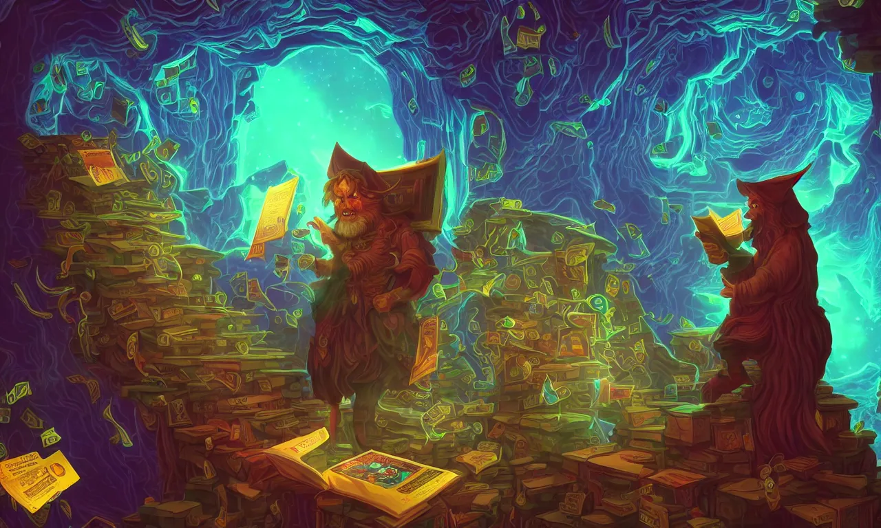 Image similar to large kerberos realm, faked ticket close up, wizard reading a directory, colorful ravine, 3 d art, digital illustration, perfect lighting