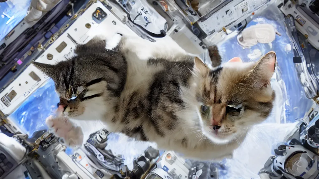 Image similar to Photo of a cat floating inside the ISS