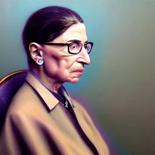 Image similar to a hyper - realistic character concept art portrait of ruth bader ginsburg young, depth of field background, artstation, award - winning realistic sci - fi concept art by jim burns and greg rutkowski, beksinski, a realism masterpiece, james gilleard, bruegel, alphonse mucha, and yoshitaka amano.