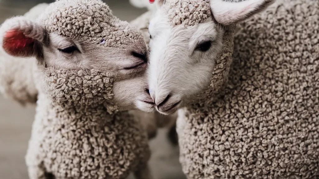 Image similar to lamb wearing a sweater, upper body shot, canon eos r 3, f / 1. 4, iso 2 0 0, 1 / 1 6 0 s, 8 k, raw, unedited, symmetrical balance, in - frame