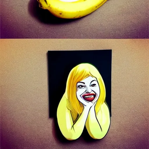 Image similar to a banana shaped like emma stone, dark humor, dalle 2 reference