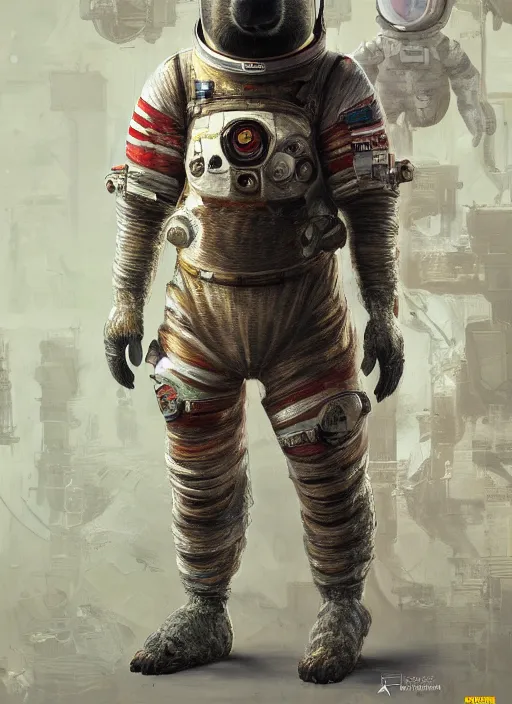 Image similar to detailed full body concept art illustration oil painting of an anthropomorphic capybara astronaut in full intricate armor, biomutant, dystopian, ultra detailed, digital art, octane render