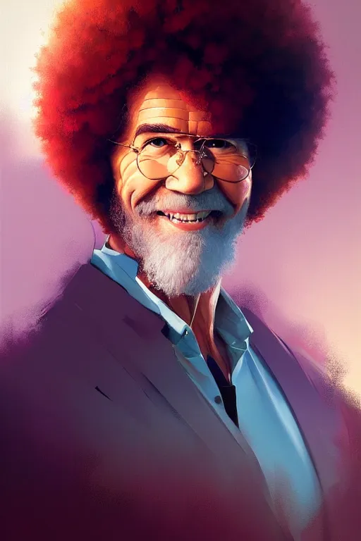 Image similar to portrait of Bob Ross, modern, colourful!! highly detailed, digital painting, artstation, concept art, sharp focus, illustration, by greg rutkowski