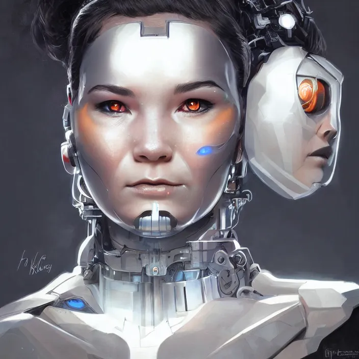 Image similar to cyborg bjork, portrait, symmetrical, highly detailed, digital painting, trending on artstation, concept art, sharp focus, illustration, art by artgerm and greg rutkowski and magali villeneuv