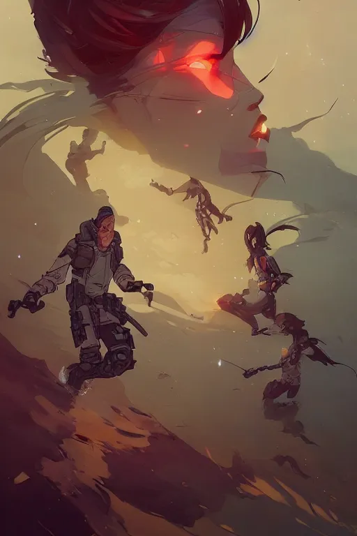 Image similar to overwhelmed with fleetting thoughts behance hd artstation by jesper ejsing, by rhads, makoto shinkai and lois van baarle, ilya kuvshinov, ossdraws, that looks like it is from borderlands and by feng zhu and loish and laurie greasley, victo ngai, andreas rocha