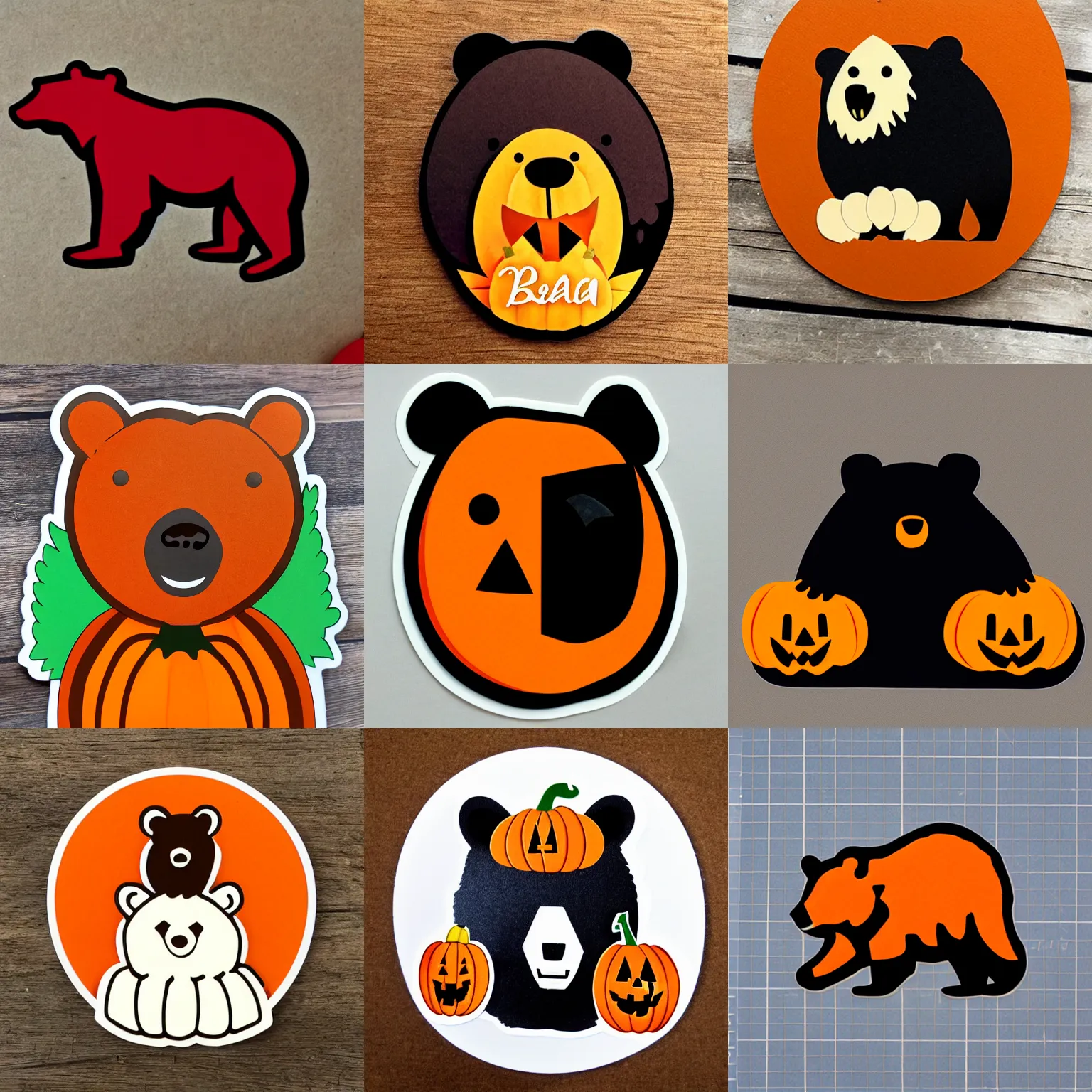 Prompt: die cut sticker of a bear made out of pumpkins