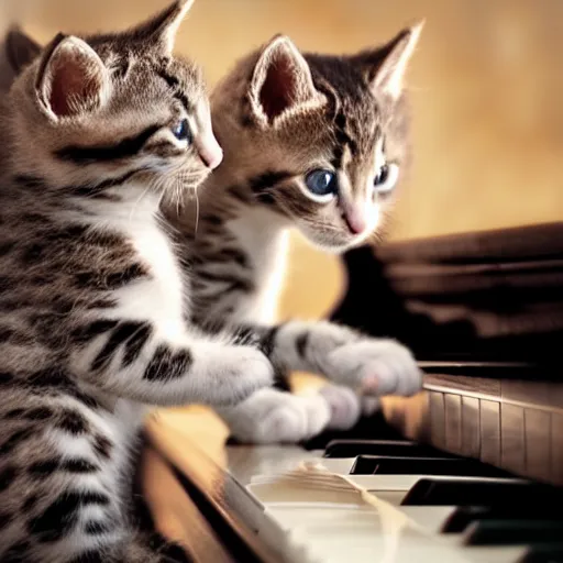 Image similar to an amazing award winning photo of kittens playing piano, very detailed and sharp, 4k hdr, masterpiece