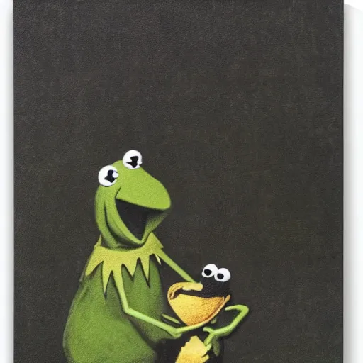 Image similar to “Kermit the Frog Devouring His Son” by Francisco Goya