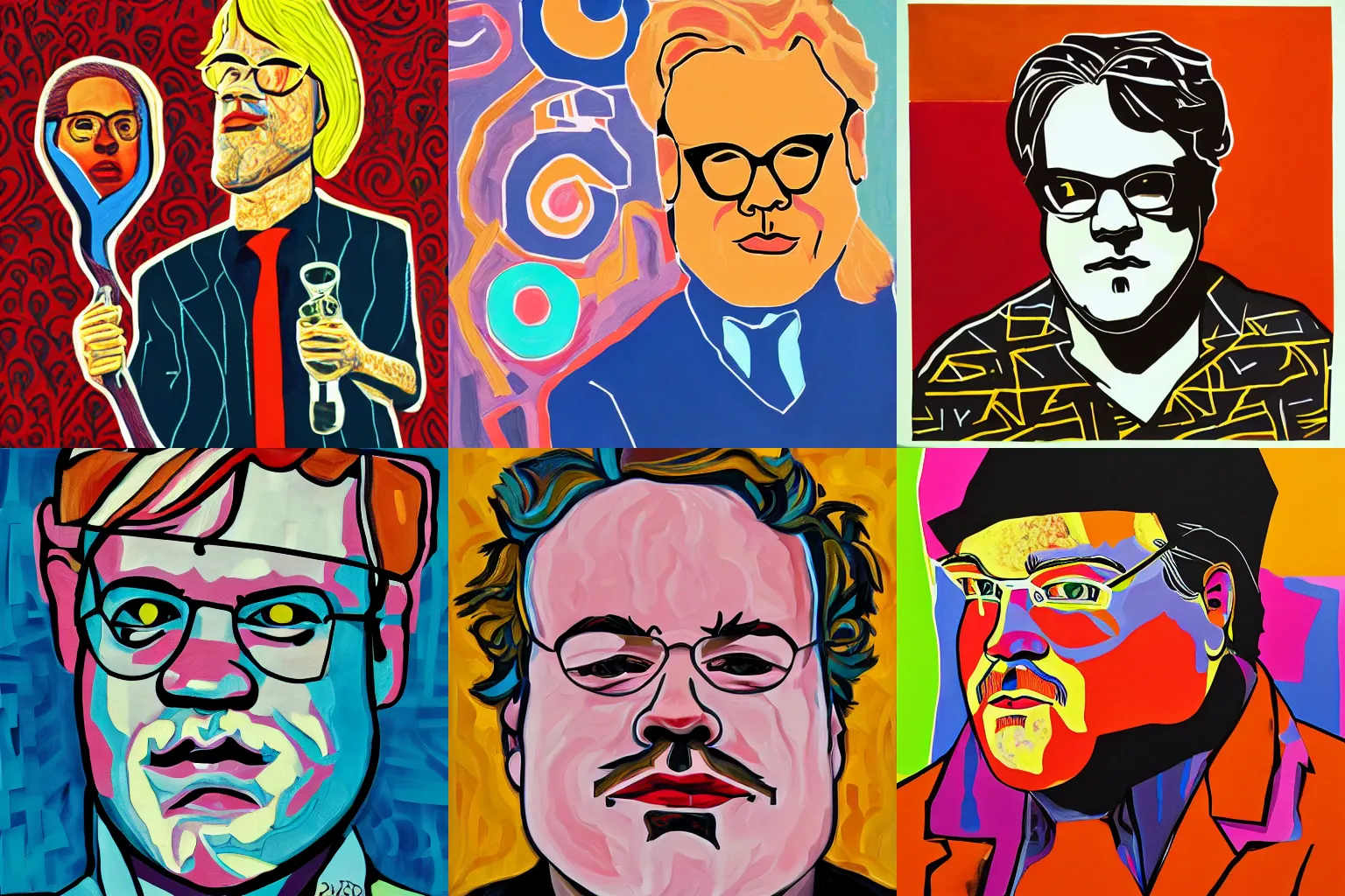 Prompt: Award winning image titled Philip Seymour Hoffman by Faith Ringgold melanin, pop art, abstract, expressionism, trending on artstation