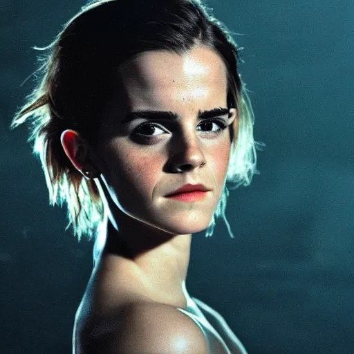 Image similar to emma watson starring in the new alien movie, 8 0 s movie, cinematic, movie poster, dark, moody