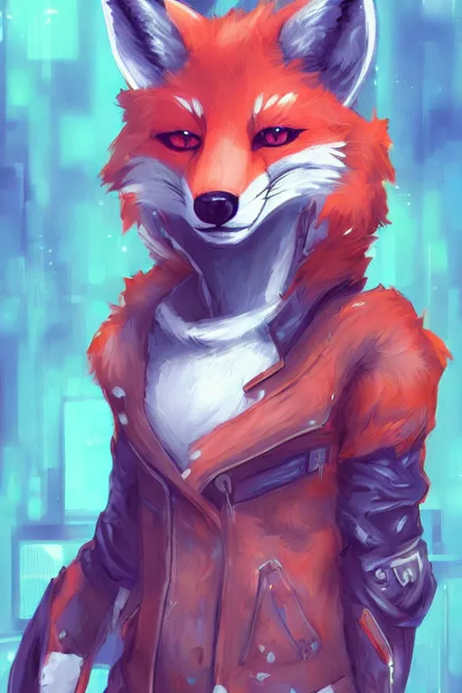 Image similar to a fox fursona, trending on artstation, by kawacy, furry art, digital art, cyberpunk, high quality