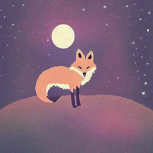 Prompt: “a fox sitting in the woods facing away, looking up at the night sky. The moon shines brightly. digital art, painting, highly detailed”