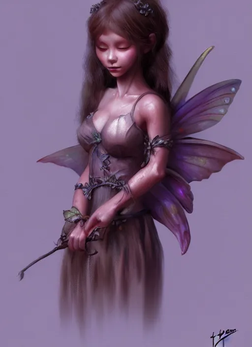 Image similar to high quality presentation photo of a detailed fairy doll, digital painting, artstation, illustration, concept art by hyung tae and frank frazetta, digital paint, matte paint, washed colors, dark, gloomy, foggy