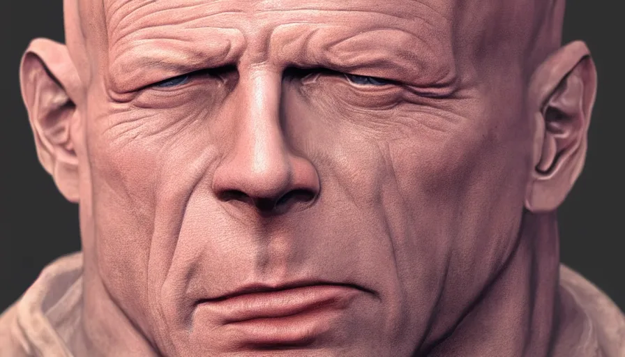 Prompt: Realistic hand-painted bust of Bruce Willis, hyperdetailed, artstation, cgsociety, 8k