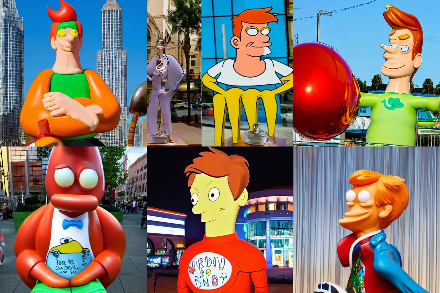 Prompt: Fry from Futurama as a Jeff Koons statue, highly detailed and intricate with bold colors