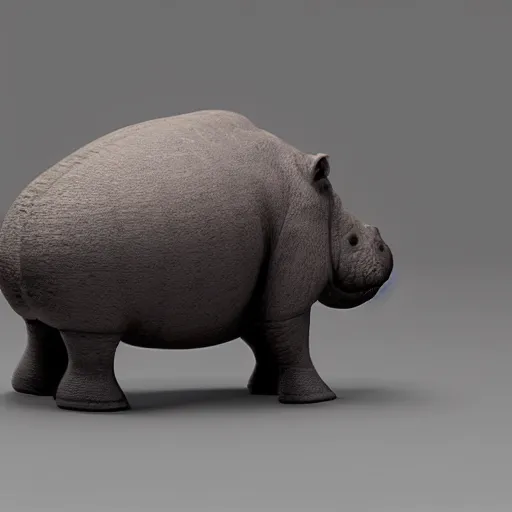 Prompt: side view of a simplified hippo figurine ( made of wood )!!!! and centered on a white to grey gradient background, wood grain, photorealistic, hyperrealistic, influenced by pixar, 8 k hd, octane render, unreal engine, featured on cgsociety