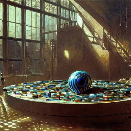 Prompt: painting of a steel scifi liminal space made of marbles, iris van hapen ornamentation, syd mead, andreas achenbach