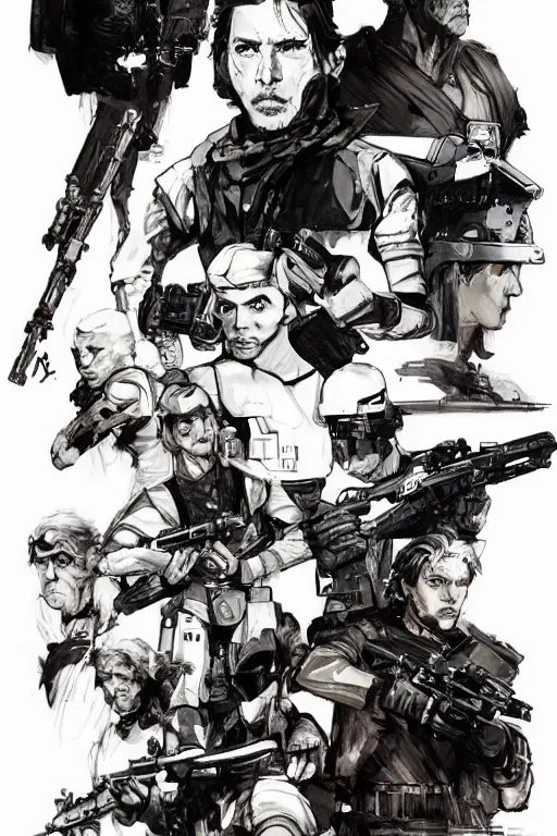 Image similar to star wars illustrated by yoji shinkawa, ink, digital painting, highly detailed, trending on artstation, sharp focus, illustration, concept art, norman rockwell