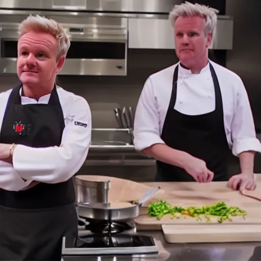 Image similar to hyper real Gordon Ramsey cooking a unicorn in kitchen 4k