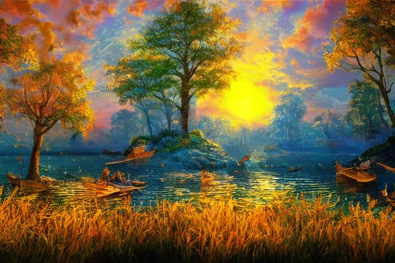 Prompt: party, fantasy, painting, ultra realistic!!!, clear weather, golden hour, sharp focus