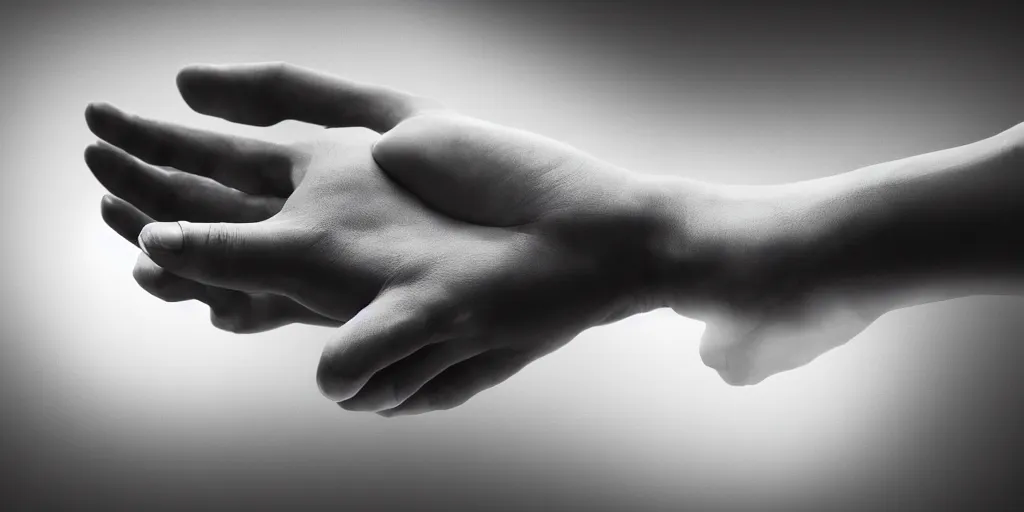 Image similar to a human hand, volumetric lighting, award - winning, perfection, ambitious, ambient occlusion, hyper - realism, 4 k hd, 8 5 mm, bokeh, close - up, grainy