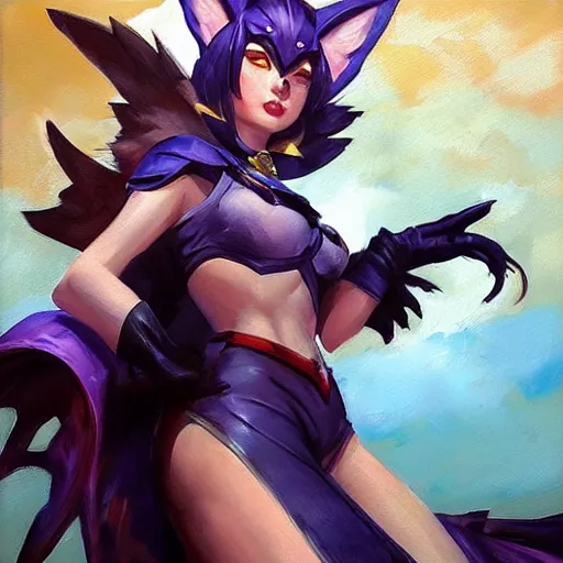 Image similar to greg manchess portrait painting of partially armored ahri from league of legends as overwatch character, medium shot, asymmetrical, profile picture, organic painting, sunny day, matte painting, bold shapes, hard edges, street art, trending on artstation, by huang guangjian, gil elvgren, ruan jia, randy vargas, greg rutkowski, gaston bussiere