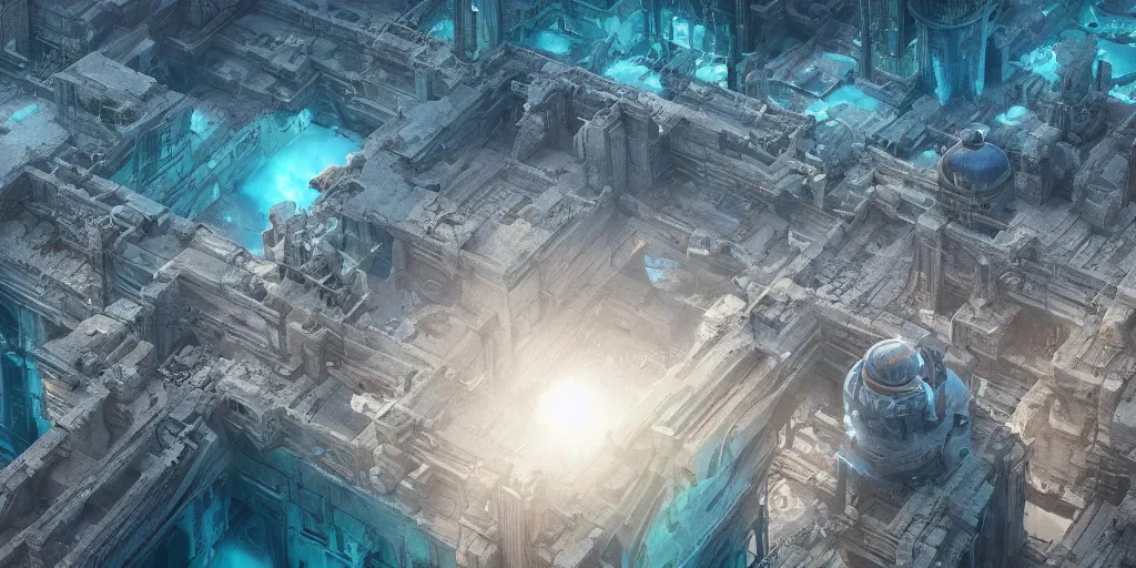 Image similar to a beautiful digital illustration of a shining silver underwater city by beeple | viewed from above | Byzantine architecture | cinematic | unreal engine | octane | photorealistic |