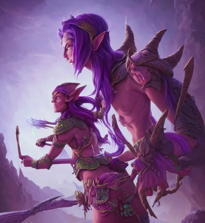Prompt: a majestic elf warrior + purple hair + backlit, strong rim light, highly detailed, digital painting, by Alvaro Castagnet + Peter Mohrbacher + Dan Mumford + vivid colors + high contrast, 8k resolution, intricate, photorealistic, smooth