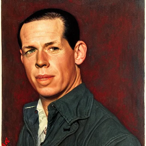 Prompt: Frontal portrait of Jim Kelly. A portrait by Norman Rockwell.