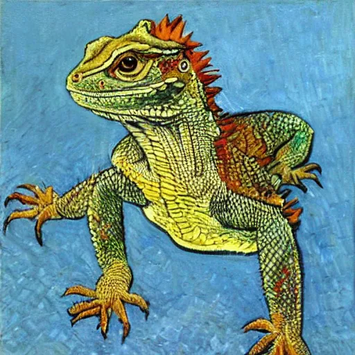 Image similar to Painting of a Bearded Dragon in the style of Van Gogh