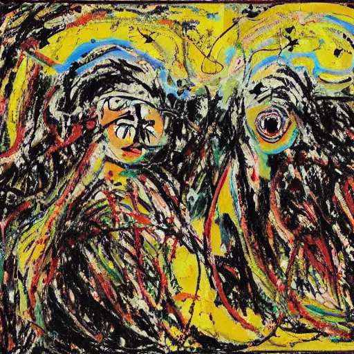 Image similar to a portrait of two beautiful 3 0 year old sisters in a scenic environment by jackson pollock