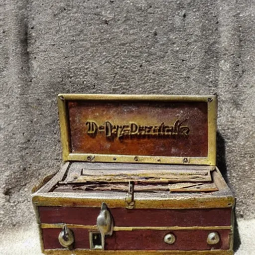 Prompt: an old metal chest in a desert island | d&d | hyperdetailed