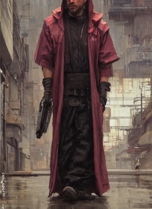 Prompt: futuristic cyberpunk beggar priest wearing an old raincoat ( blade runner 2 0 4 9, cyberpunk 2 0 7 7 character design ). orientalist portrait by john william waterhouse and james gurney and theodore ralli and nasreddine dinet, oil on canvas. cinematic, hyper realism, realistic proportions, dramatic lighting, high detail 4 k