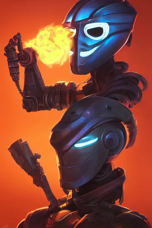 Image similar to epic mask helmet robot ninja portrait stylized as fornite style game design fanart by concept artist gervasio canda, behance hd by jesper ejsing, by rhads, makoto shinkai and lois van baarle, ilya kuvshinov, rossdraws global illumination radiating a glowing aura global illumination ray tracing hdr render in unreal engine 5