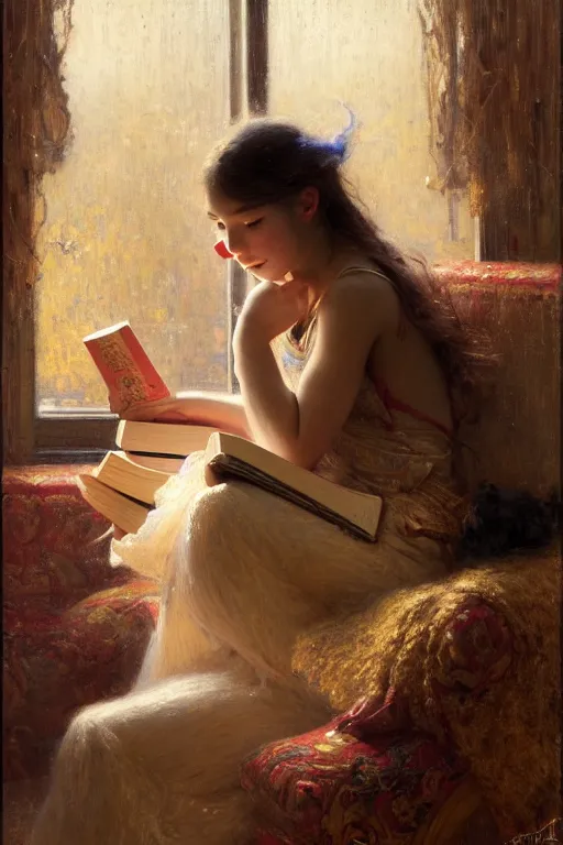 Prompt: a portrait of a girl reading a book, highly detailed, by gaston bussiere, bayard wu, greg rutkowski, odd nerdrum, maxim verehin, realism, dan dos santos, masterpiece, sharp focus, cinematic lightning