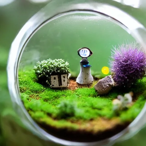 Image similar to a cute tiny world in a closed terrarium